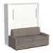 White Inovabed Wall Bed with Sofa and Wide Flex Cabinet photographed at an angle on a white background, closed with a two-seat beige sofa in front of the cabinet