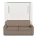 White Inovabed Wall Bed with Sofa and Wide Flex Cabinet seen head-on on a white background, closed with a two-seat taupe sofa and two slim silver handles on the cabinet doors