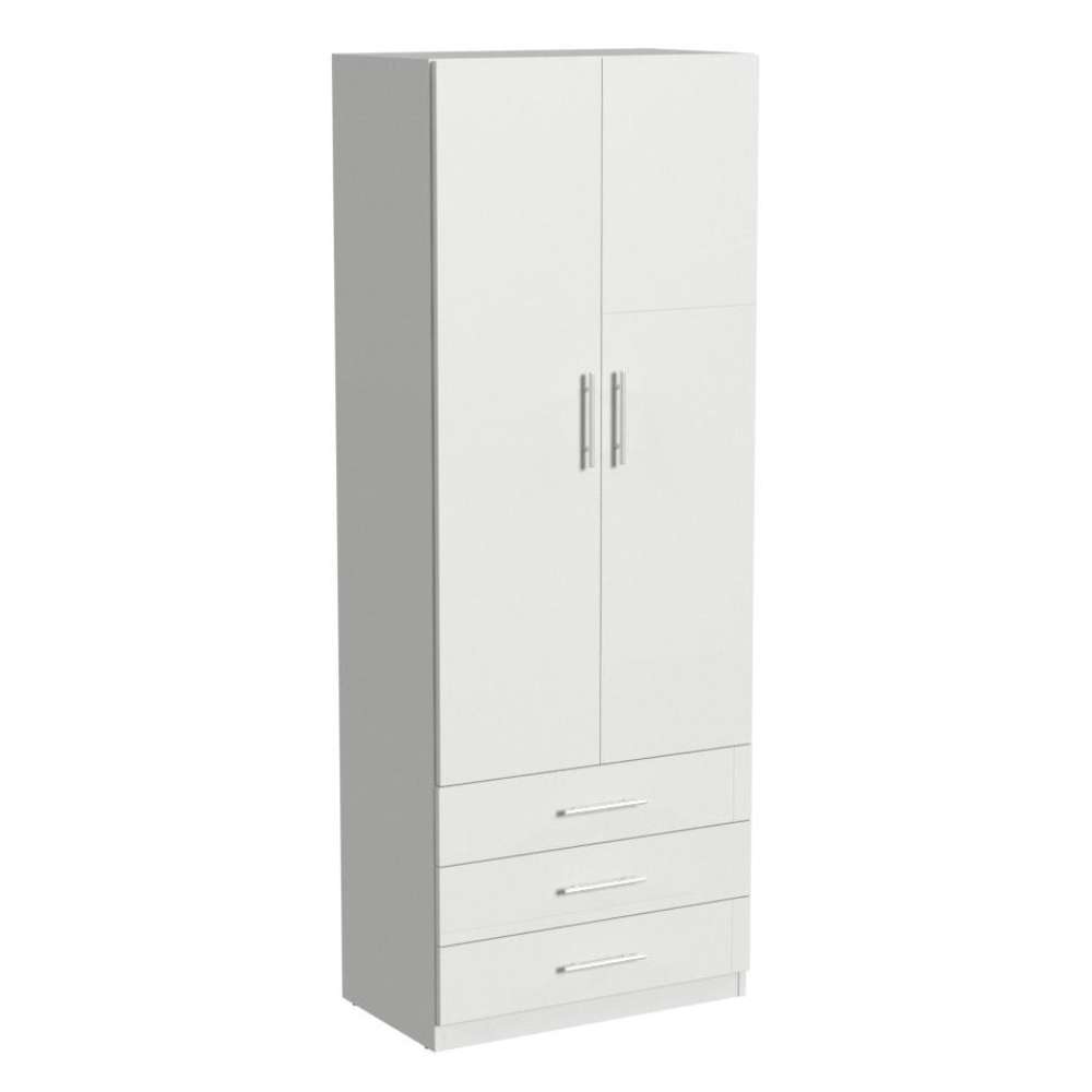 White Inovabed Wall Bed with Sofa and Wide Flex Cabinet showing the Wide Flex Cabinet closed at an angle on a white background, with two tall doors above three drawers