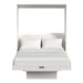 White Inovabed Wall Bed with Table and Two Narrow Flex Cabinets seen head-on on a white background, opened with two white pillows and white bedding